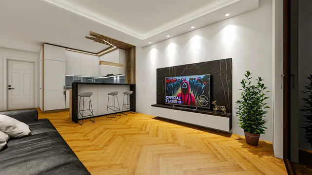 Wizualizacja 3D - salon z nocnym oświetleniem